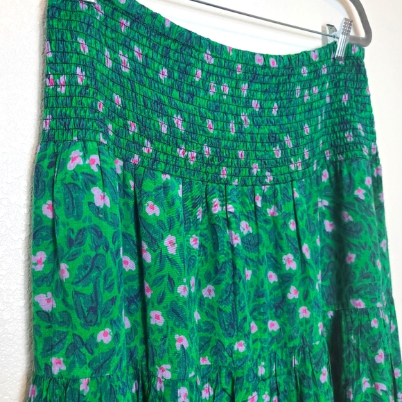 Roller Rabbit Cerro Nikki Tiered Midi Skirt In Emerald Green Size Large - Picture 5 of 9
